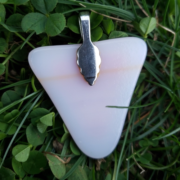 Stunning Handmade Glass and Silver Petroglyph Triangle Pendant - Picture 3 of 3